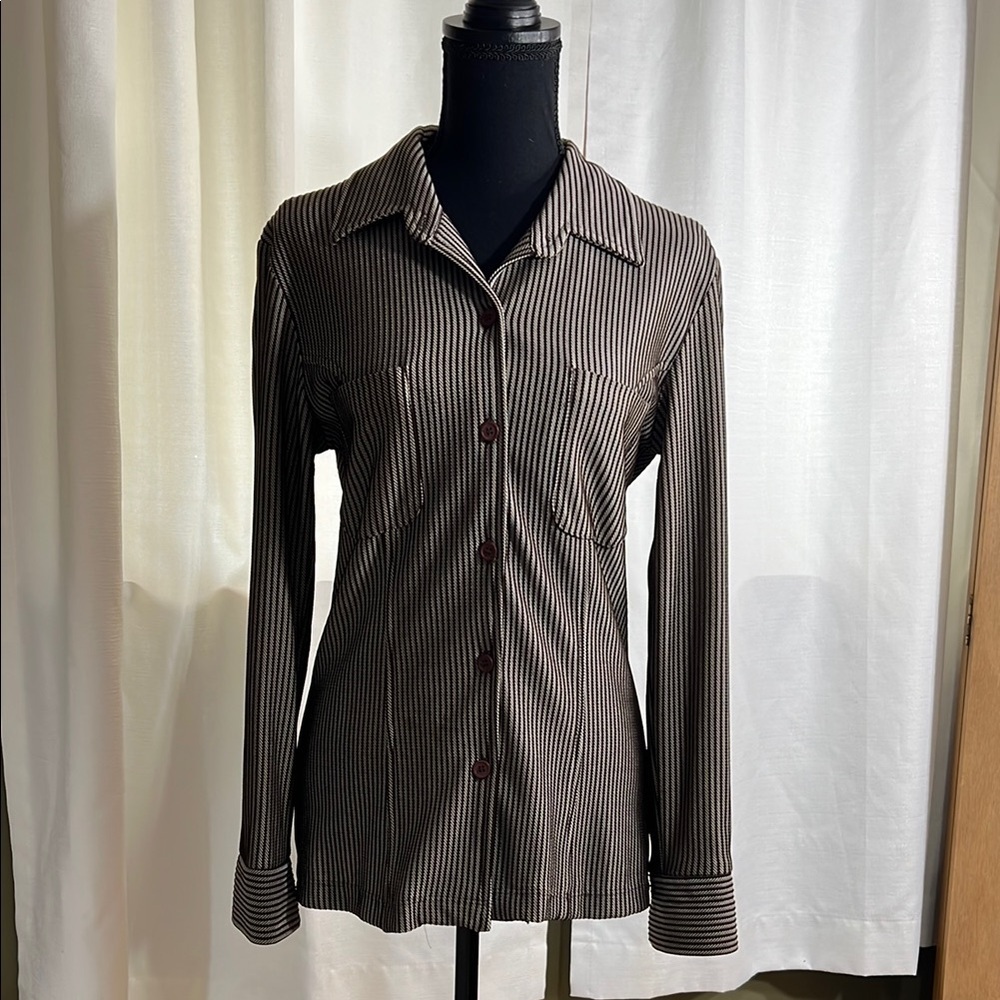 Vintage Textured Striped Button Down Shirt